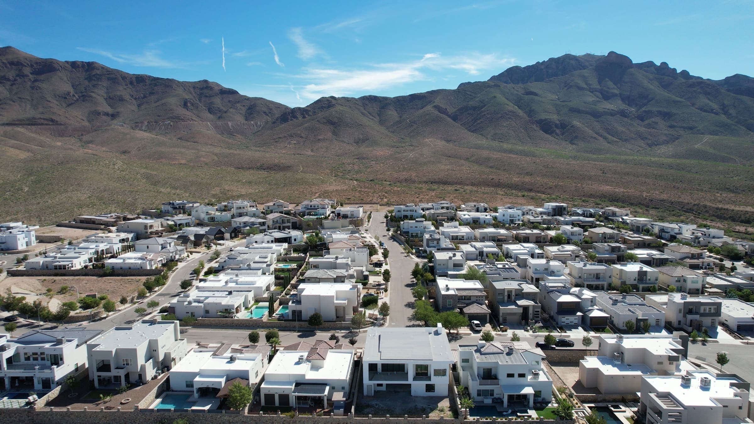 Aerial view of a west side El Paso neighborhood below the Franklin Mountains
