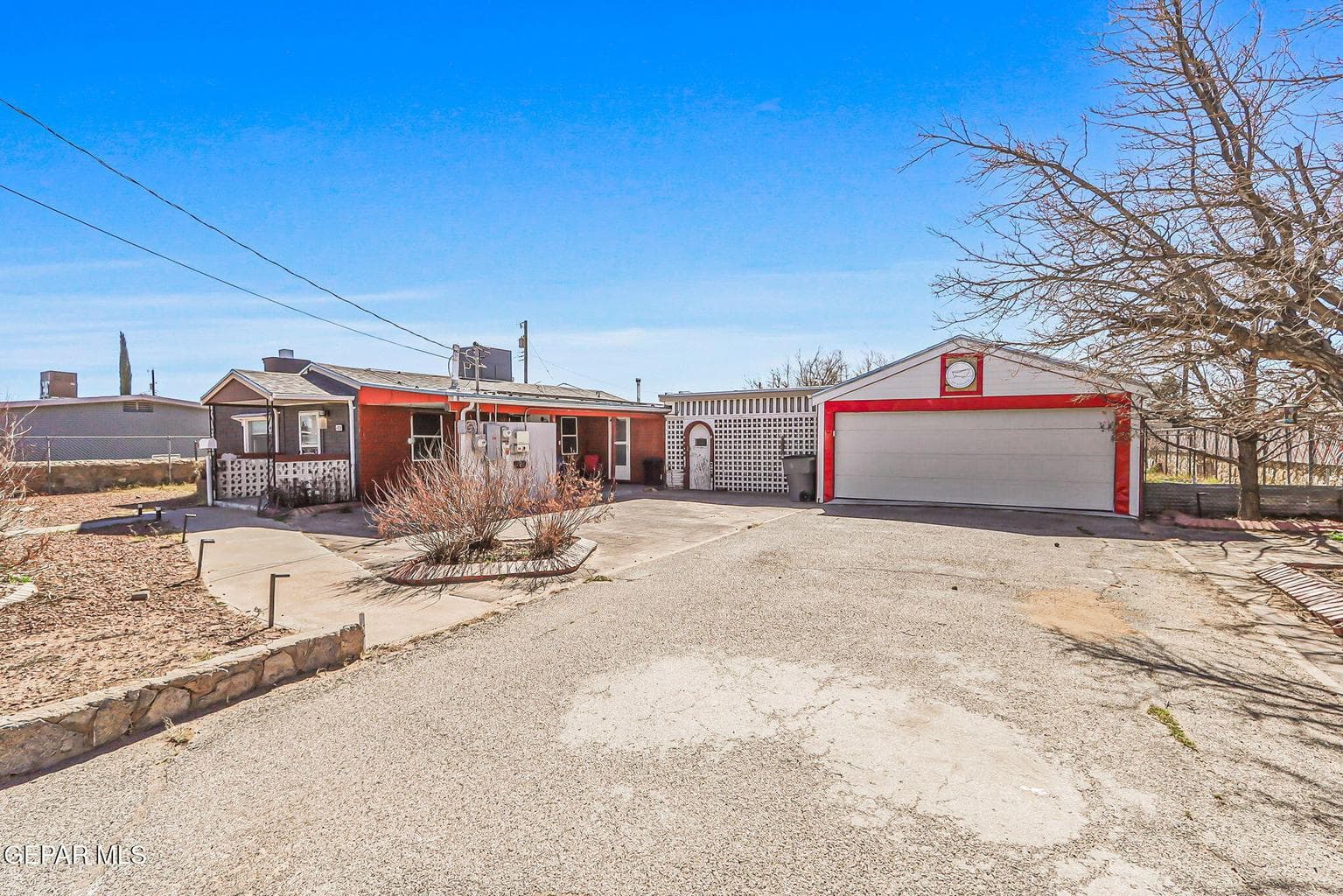 House, then enclosed patio, then double garage