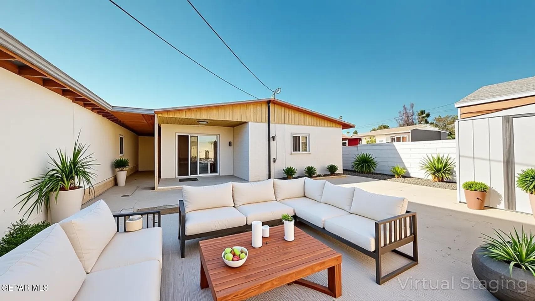 Front Yard detached guest house/converted garage AI Staged Photo