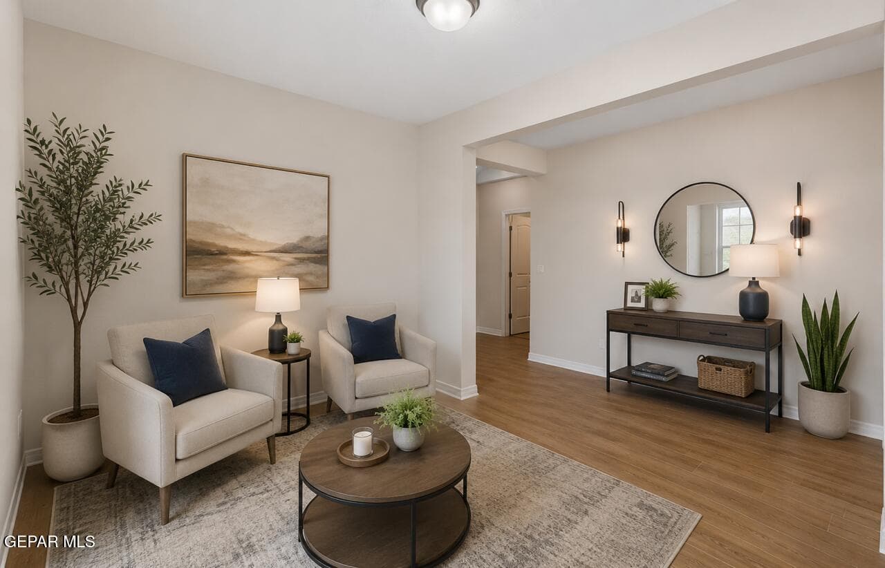 Image has been virtually staged for illustrative purposes. Furniture and décor are not included in the sale.