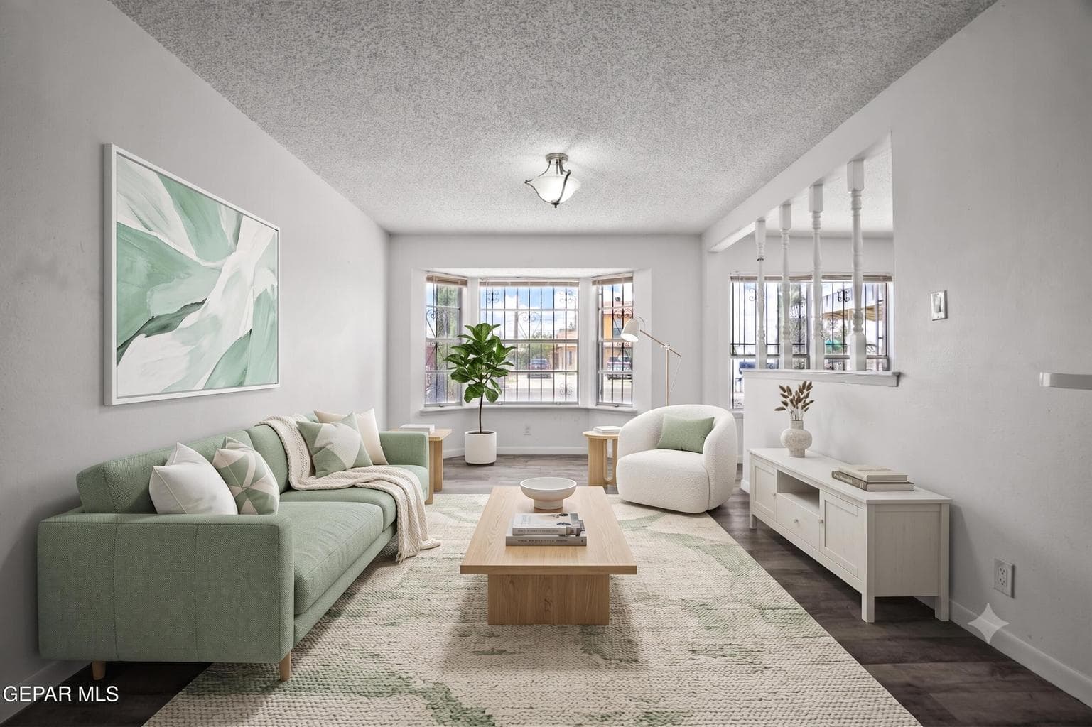 The spacious great room features laminate flooring