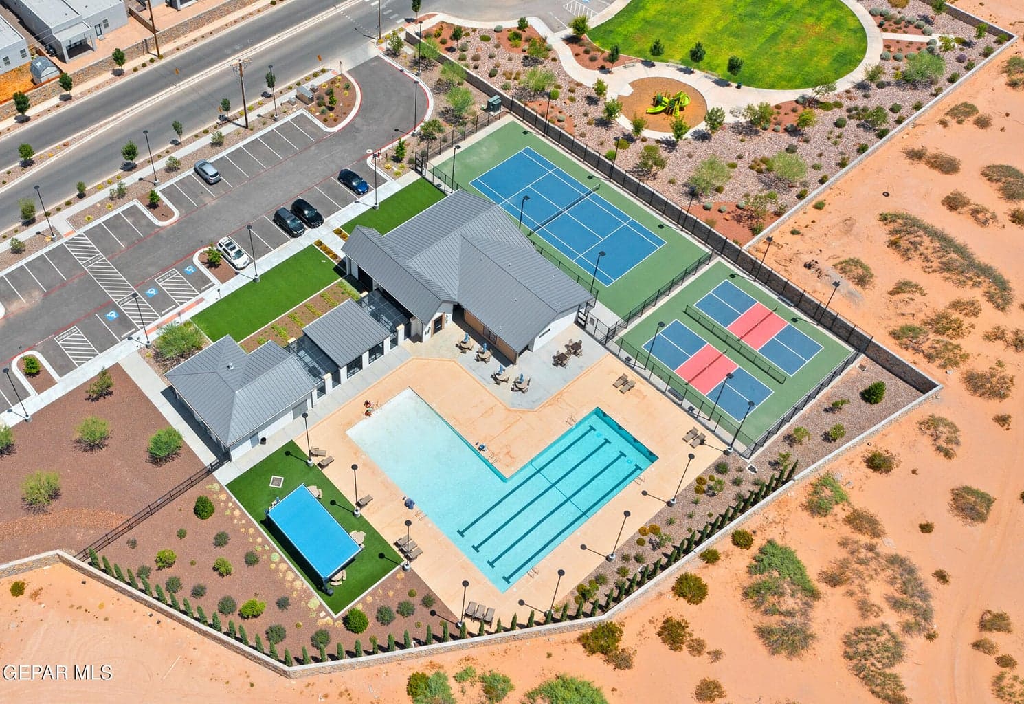 Enjoy access to a beach-entry pool, pickleball courts, gym, clubhouse, grill area, and turf area.