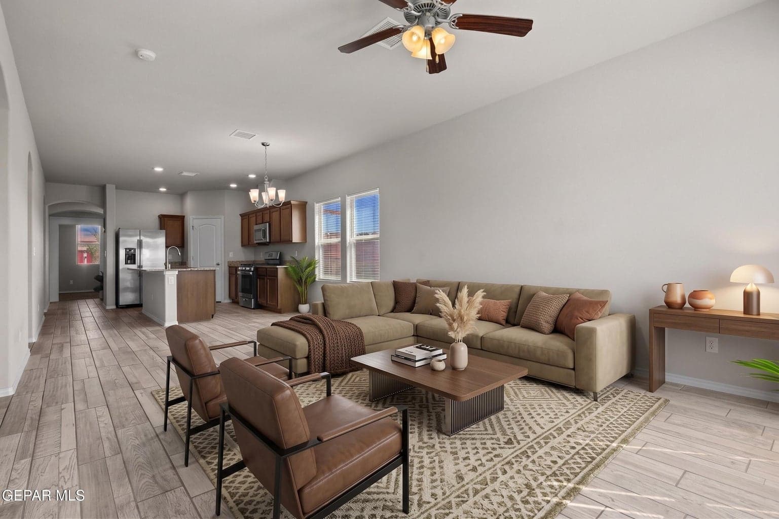 Features tile flooring and plenty of space for gathering