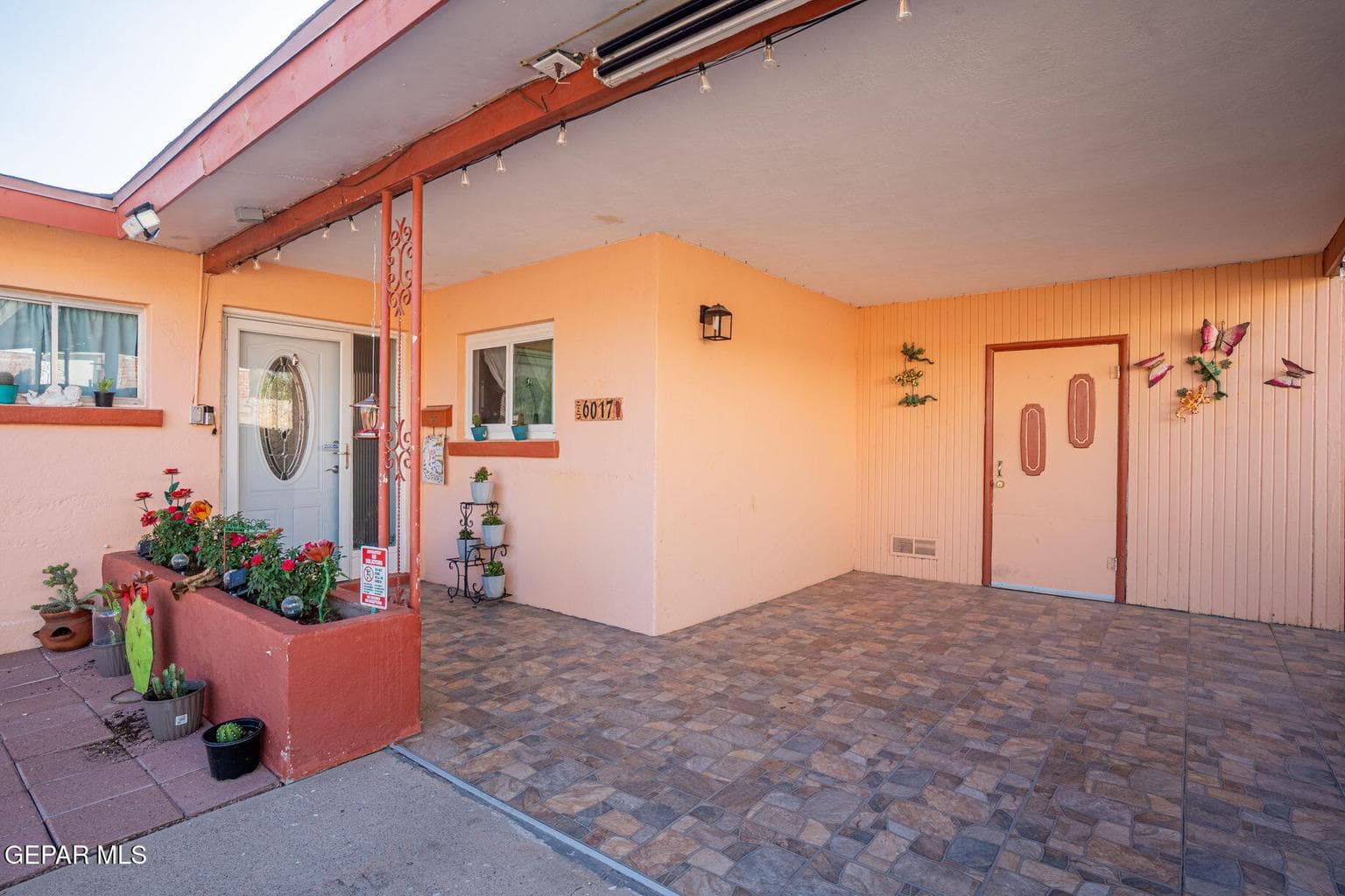 Front patio with storage