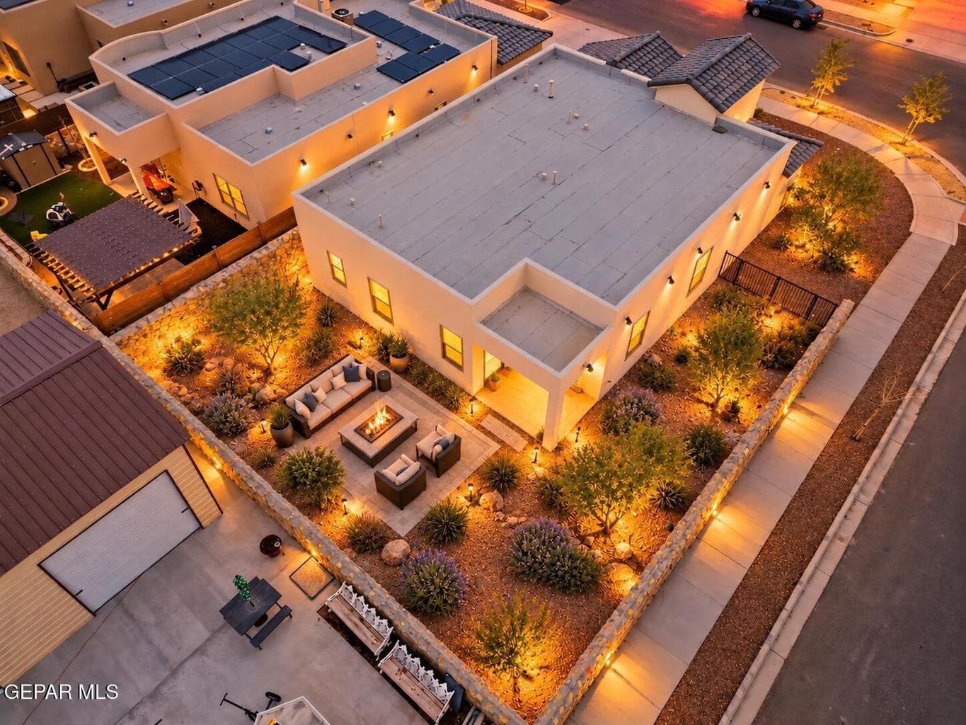 Twilight Desert Home with Fire Pit