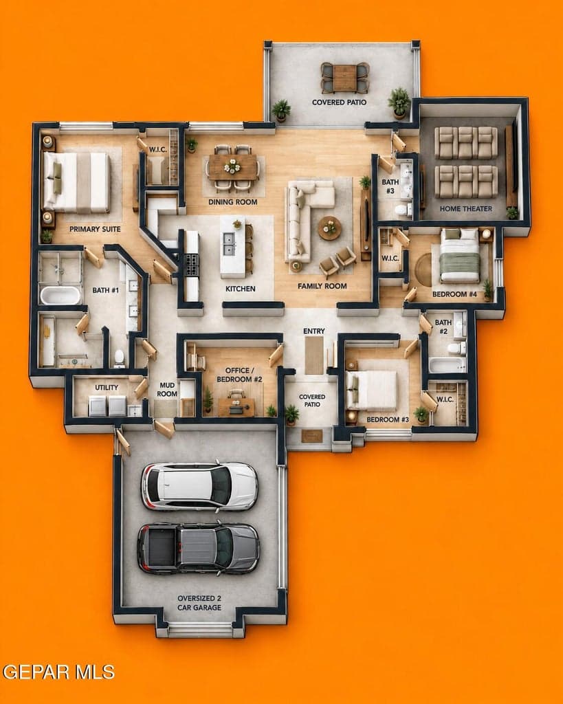 Isometric Home Floor Plan with Horizonta