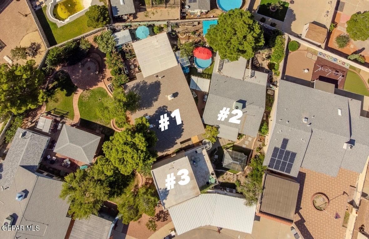 Aerial view of the three homes