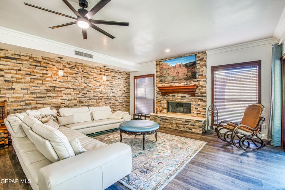 Family room with fireplace